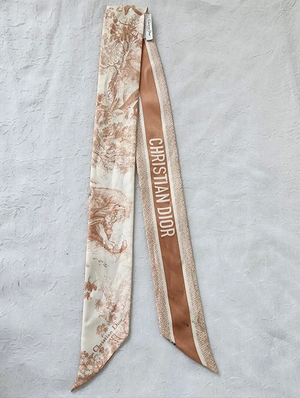 Dior Tan & Cream Silk Bag Scarf